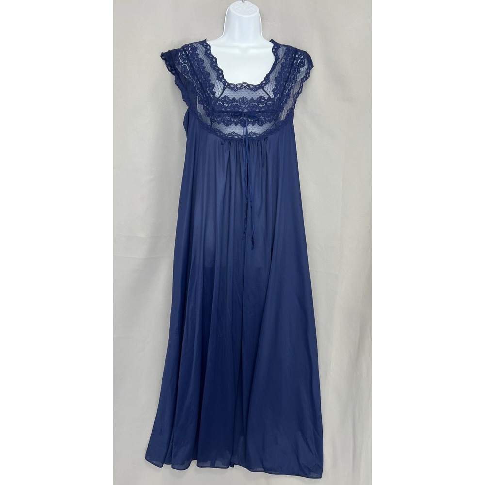 Vintage Olga Navy Blue Nightgown Lace Detail Style 9659 Size Medium Y2K